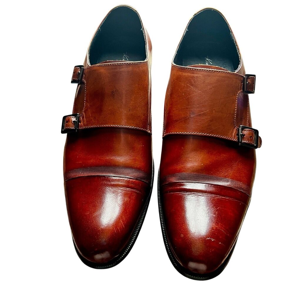 Kenneth Cole Mis-Chief LE Double Monk Strap Loafers Sz 11 Cognac Burnished Brown